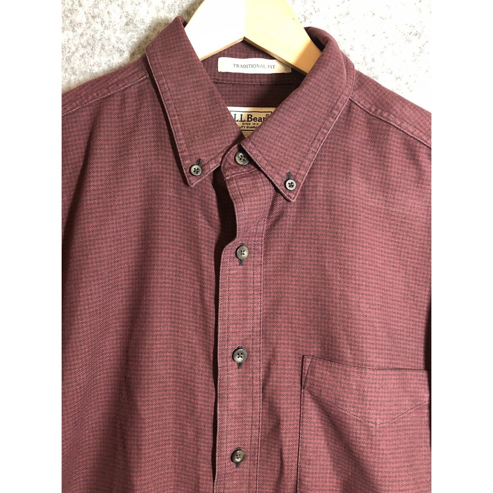 L.L. Bean Shirt Mens LT Red Houndstooth Wicked Good Flannel Outdoors Classic